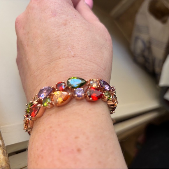 Colorful Rhinestone Bracelet Purple Red Blue Orange Green Rainbow - Picture 3 of 3